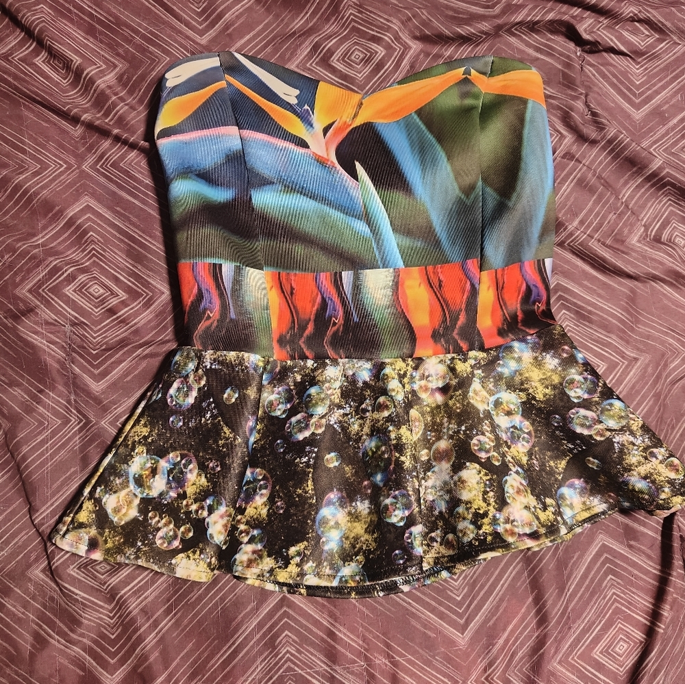 Backstage tropical strapless top xxs